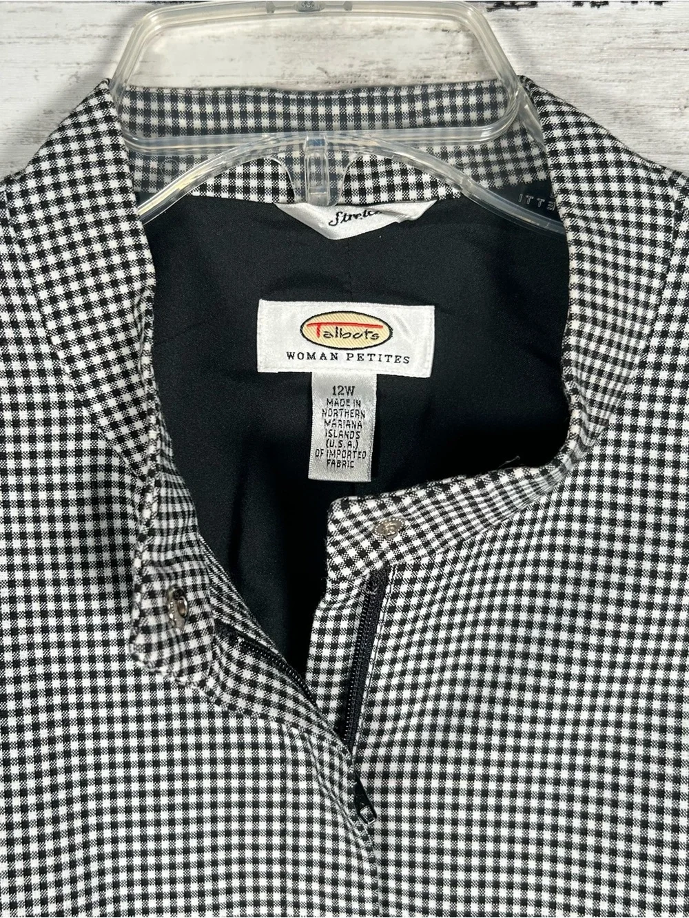 Talbots Classic Refined Bomber Jacket Black White Checked 12W Petite
